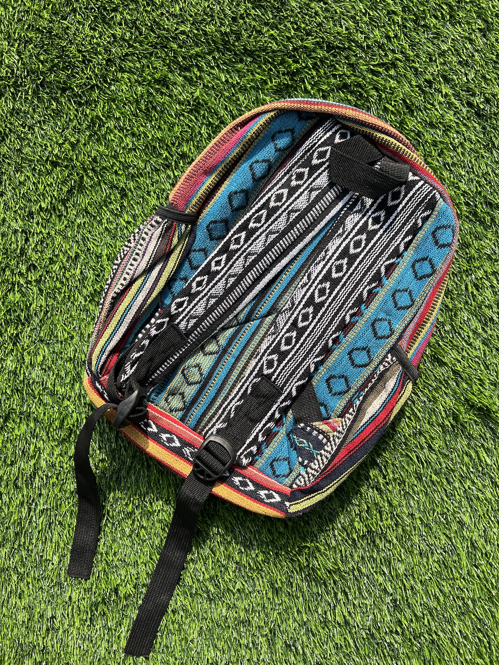 hempmania mini backpack Hemp Bag - Woven Thread Eco Friendly Unisex Rustic Durable Adjustable Straps Bag by Freakmandu - Blue Our backpacks come in multicolor Aztec patterns which is made from eco Rainbow Himalaya Hemp Mini Backpack